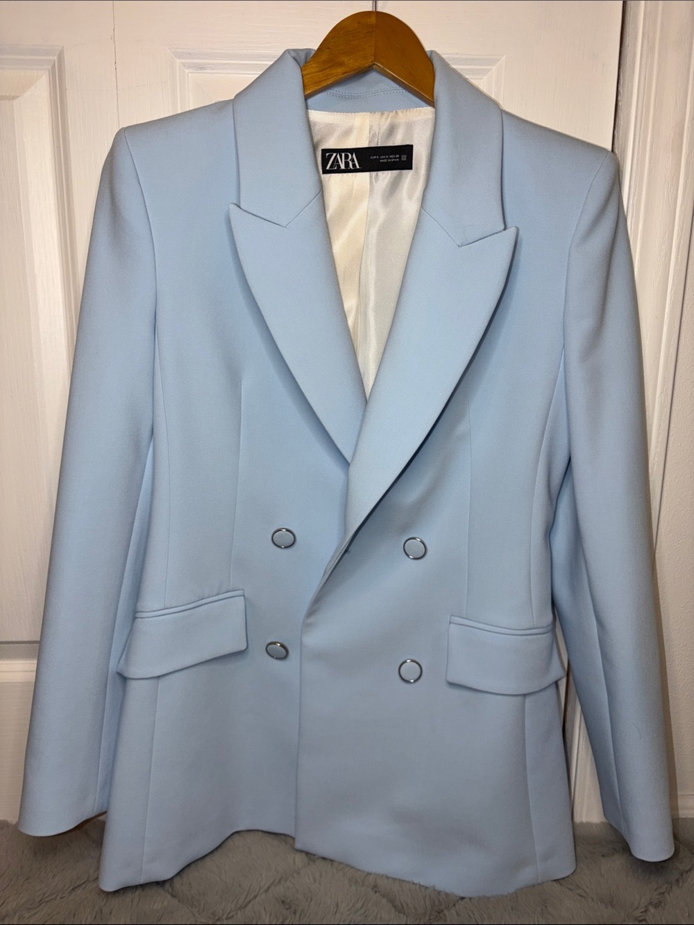 Zara Pastel Blue Double-Breasted Blazer Size Small